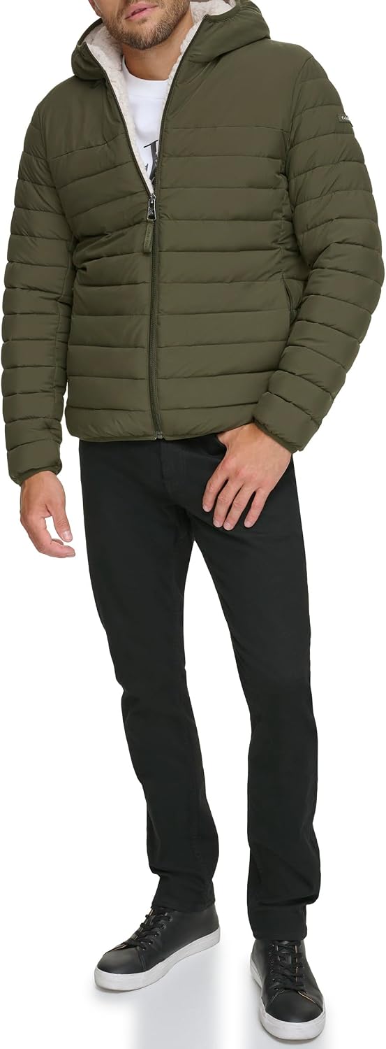 Calvin Klein Men's Lightweight Packable Down Jacket With Sherpa Lining