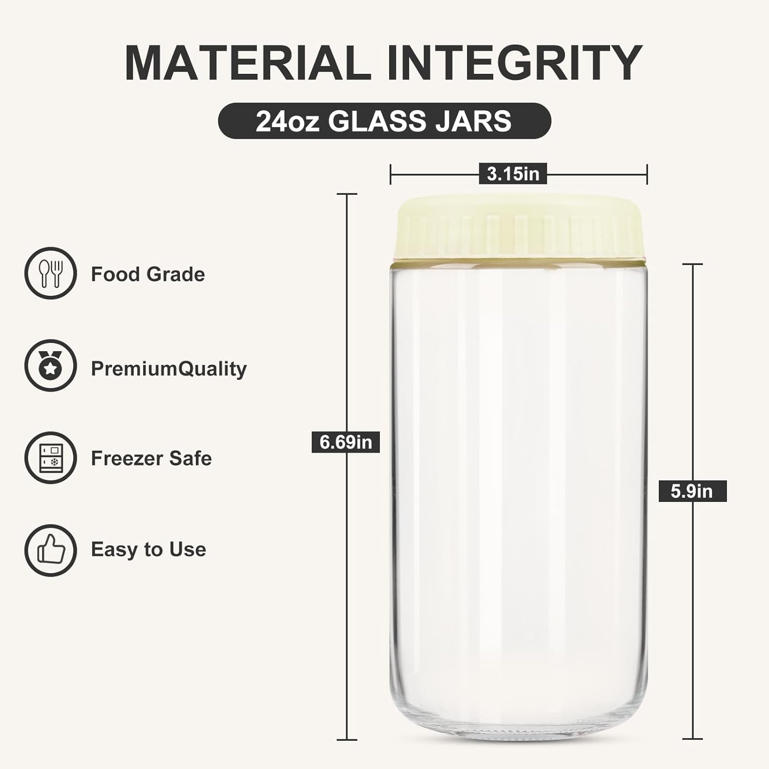 Overnight Oats Containers with Lids, 24oz Glass Jars with Lids 8 pcs, Milk White, Wide Mouth Mason jars for Salad, Yogurt, Snacks, Meal Prep Milk White 24oz-8pc