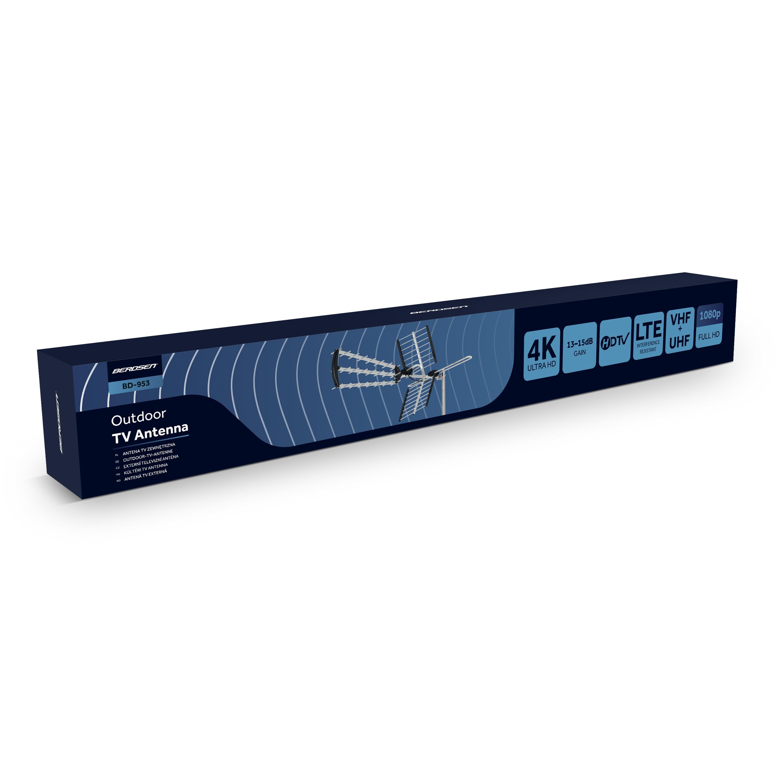 Berdsen Antenne DVBT2 avec Amplificateur Interne 13-15 DB - Portée jusqu'à 80 km - Antenne Extérieur Extérieur - Filtre LTE - Full HD Ultra HD 4K