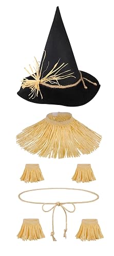 quescu 7pcs Scarecrow Costume Set For Adults,Kis,Scarecrow Hat And Straw