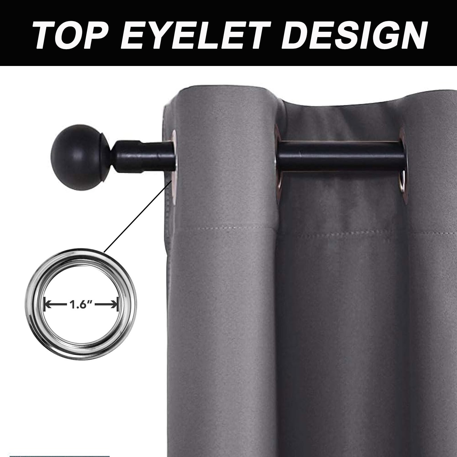 GUOJUN Tende Oscuranti per Interni 190 x 225 cm con Occhielli, Termica Isolante Tenda Coprenti Tinta Unita Anti-Rumore, Pesante, Opache per Soggiorno e Camera da Letto, Grigio Scuro