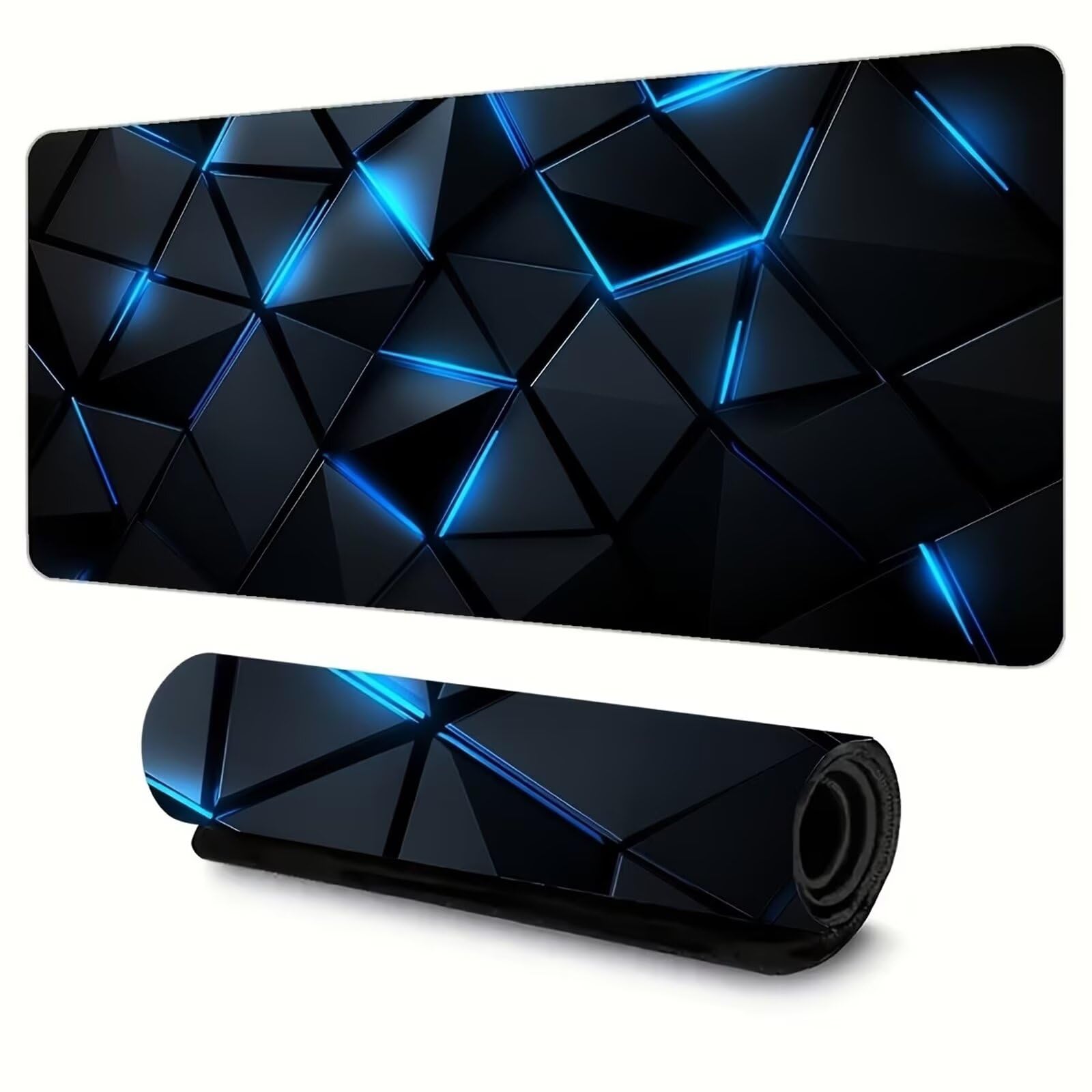 Tappetino Mouse Gaming XXL 1200x600x3 mm, Tappetino da Scrivania Grande, con Bordi Cuciti Rinforzati, Base in Gomma Antiscivolo, Tappetino per Tastiera Lavabile per PC e Laptop, Geometrico Nero Blu