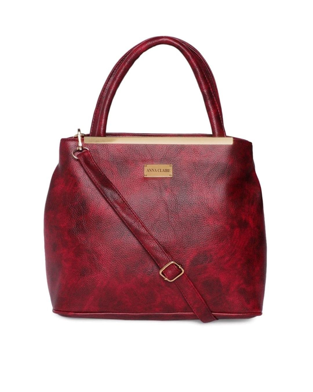 Anna Claire Women's FashionEmbossed Sling Bag with Adjustable Strap Maroon
