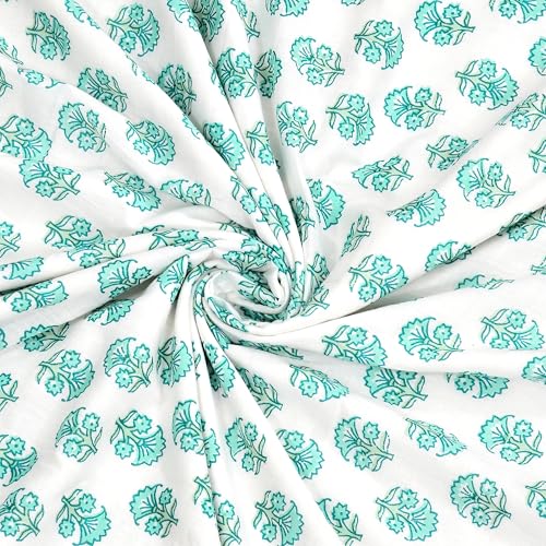 Image of BLOCKS OF INDIA Hand Block Printed Cotton Single Size Reversible Malmal Dohar for Summer (Light Green Tree)