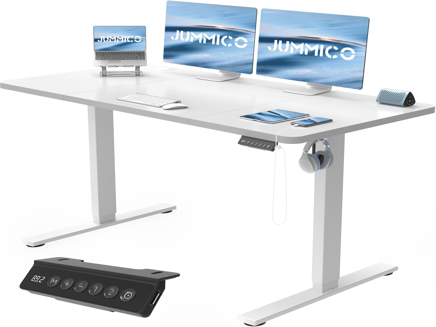 Scrivania Elettrica Regolabile In Altezza 160x70cm - Standing Desk Gaming Con Supporto Monitor E Memoria 2 Posizioni - Base TÜV E CE, Garanzia 5 Anni