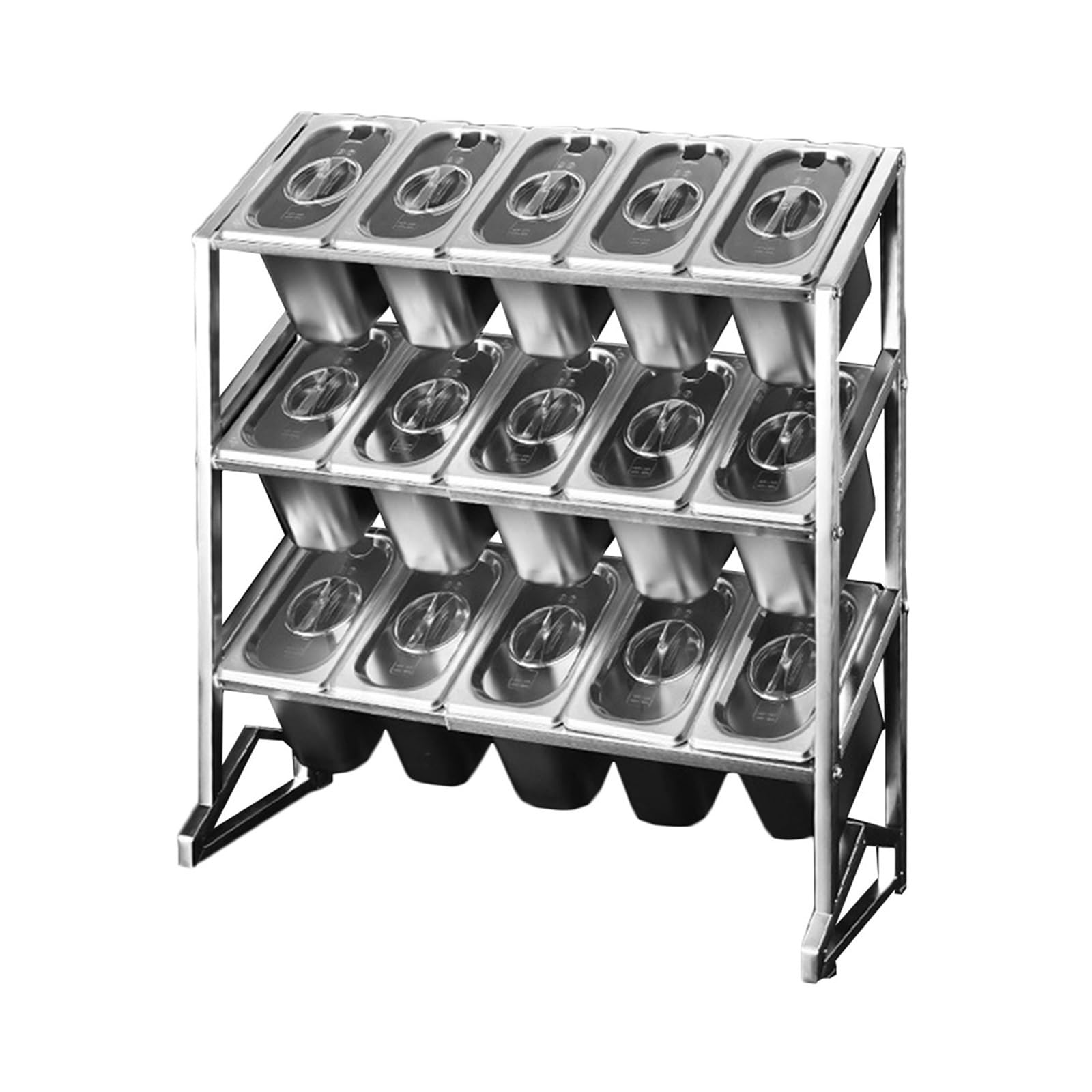 Estante de especias de acero inoxidable de 3 niveles con tapa transparente, tarro de condimentos independiente para almacenamiento de encimera de cocina para 4/6 pulgadas de profundidad, plateado/B (B
