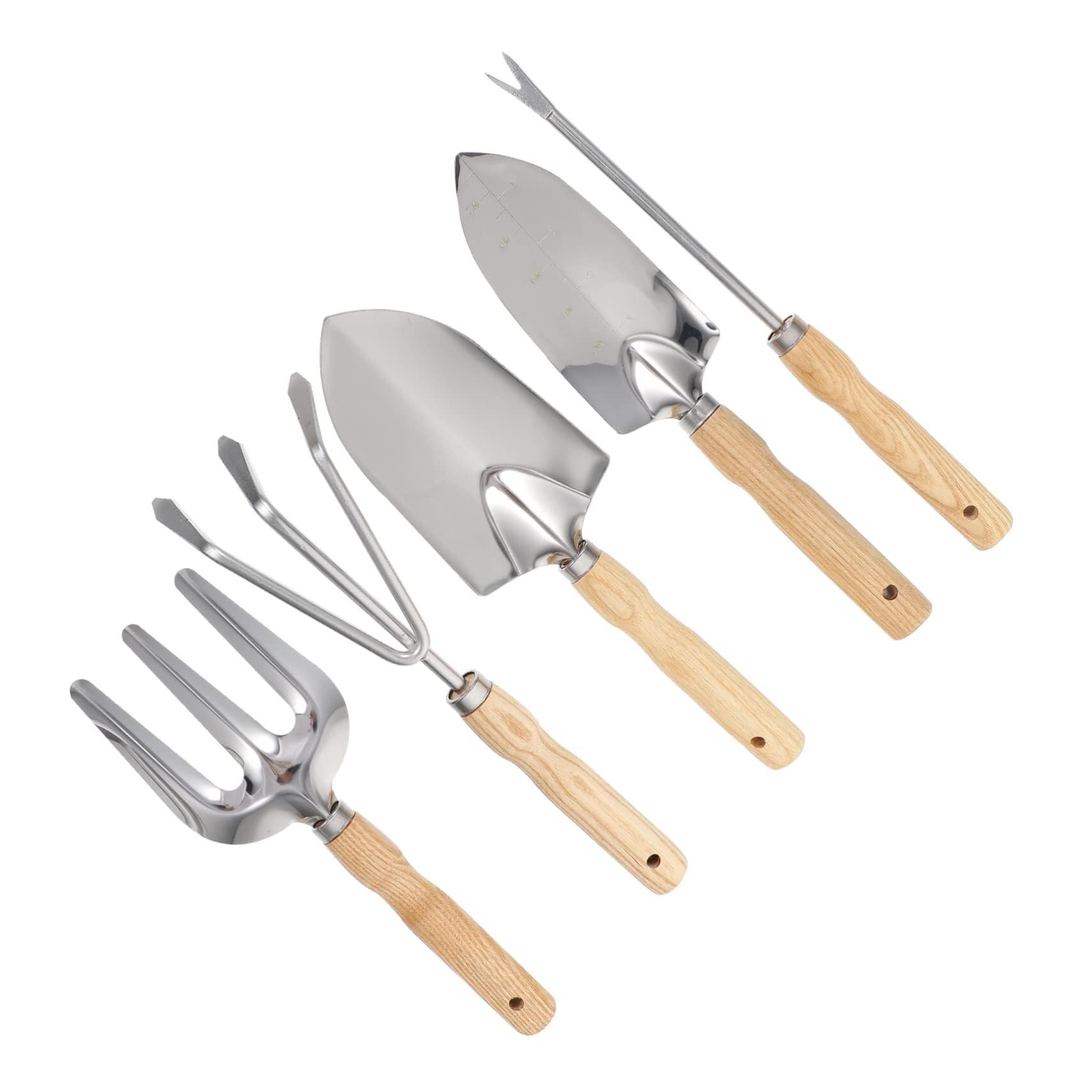Set di Attrezzi da Giardino 5 Pezzi Utensili manuali da Giardinaggio Cazzuola e coltivatore in Acciaio Inossidabile con Manico Kit da Giardinaggio