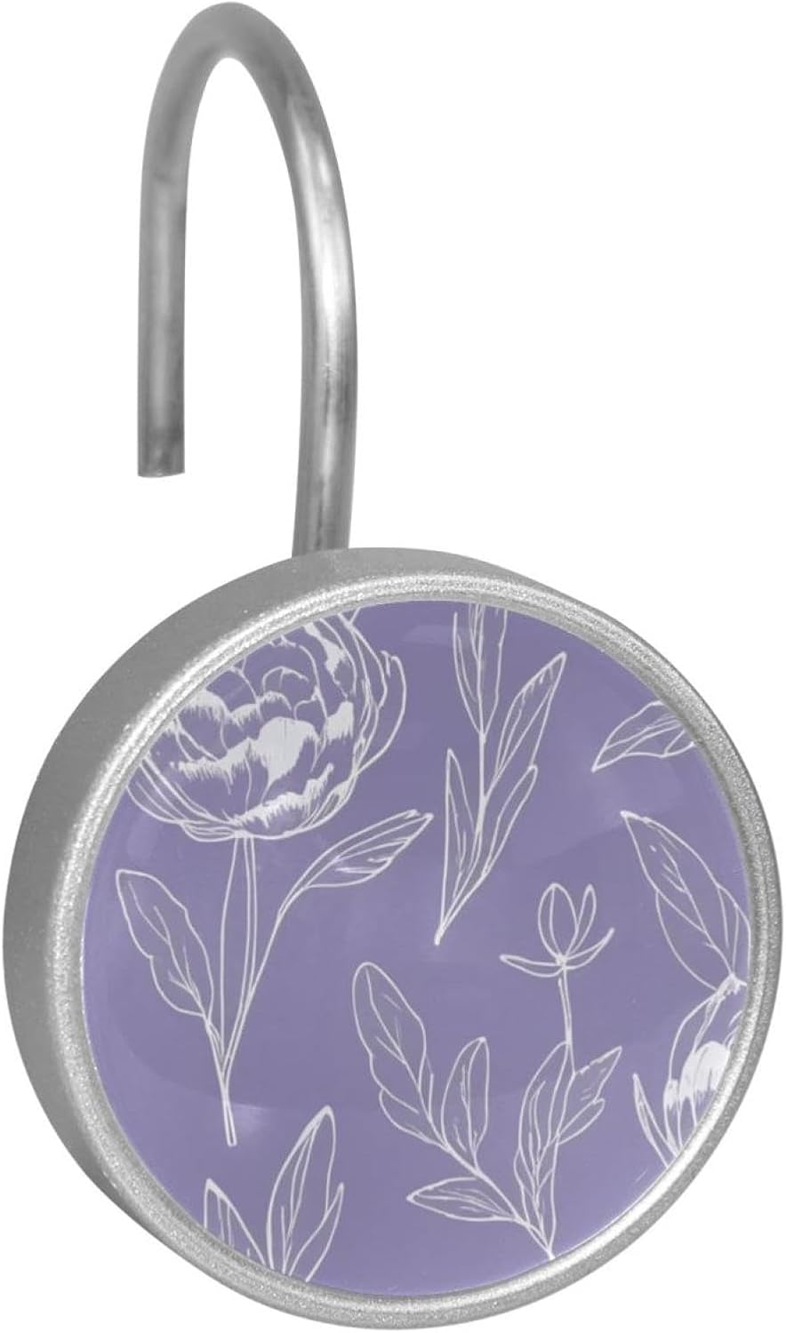 Floral Purple_4 Shower Curtain Hooks - Set of 12 Shower Curtain Rings - Shower Hooks for Bathroom Shower Rods Curtains and Liners