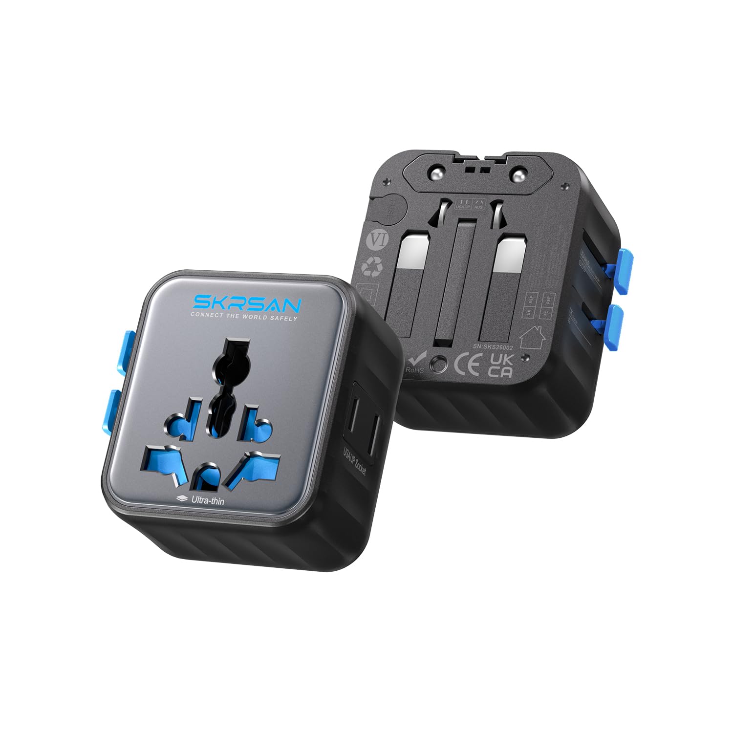 SKRSAN Aura Mini Ultra-Compact International Plug, 2 Pack (Midnight Black) | SKRSAN Aura…