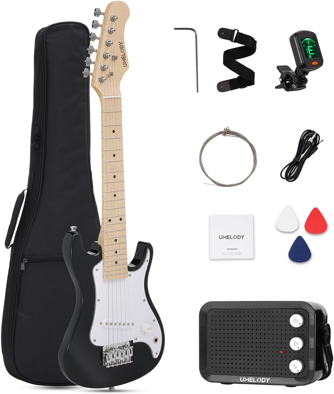 UST-70 Kids Electric Guitar Beginner Kit with Amp, Ideal First Guitar for Starter, Lightweight 30 Inch Guitar for Boys and Girls, Fun Music Gift for Learning, Practice and Play at Home, Black