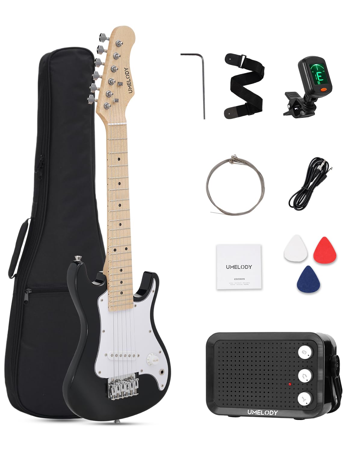 UST-70 30 Inch Kids Electric Guitar Starter Kit with 5W Amplifier, Lightweight Body, Maple Fingerboard, Complete Beginner Guitar Set for Children Ages 6–12 with Accessories (Black)