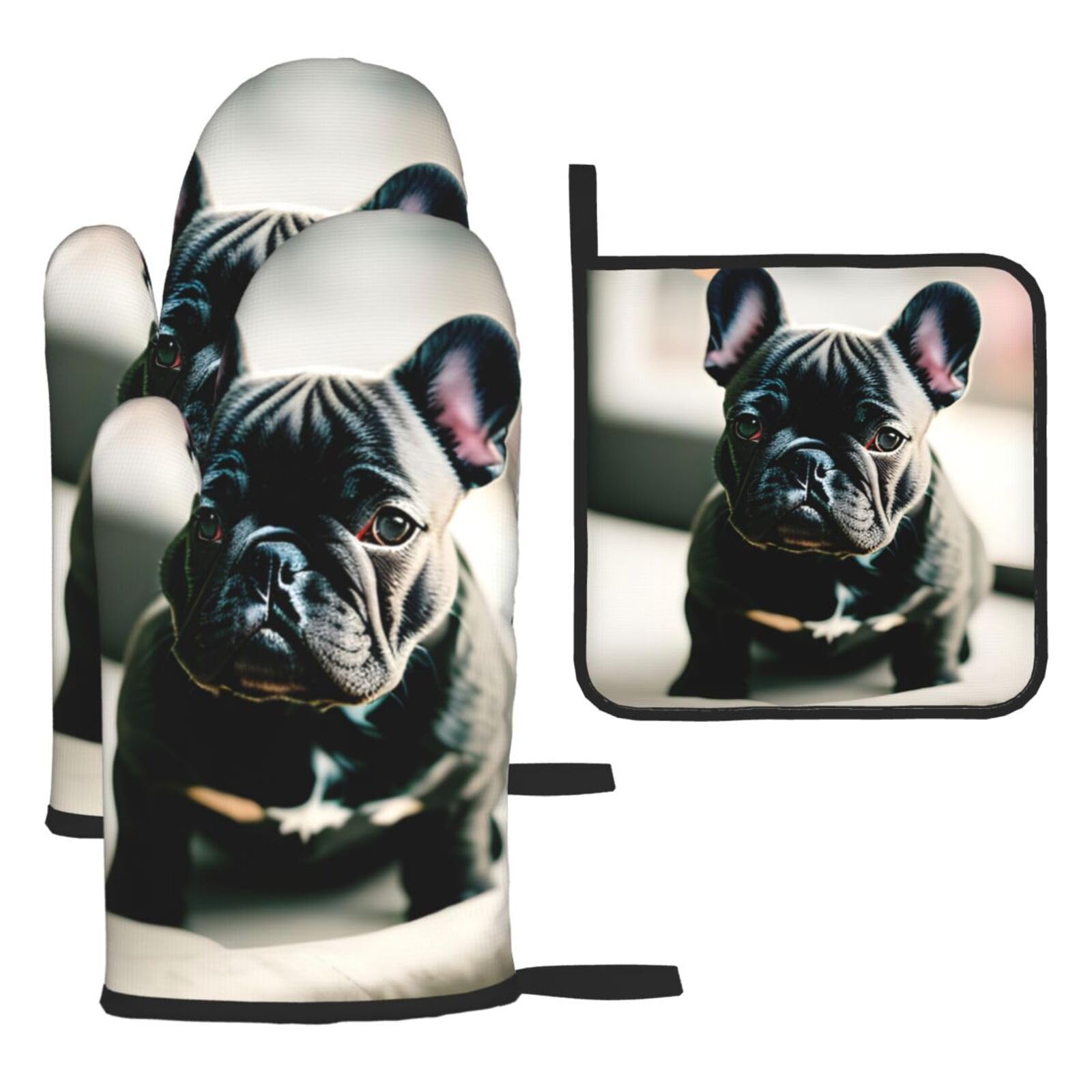 Yyoretp Black Adorable French Bulldog Print Oven Mitts And Potholders Bbq Gloves-Oven Mitts And Pot Holders For Cooking Baking