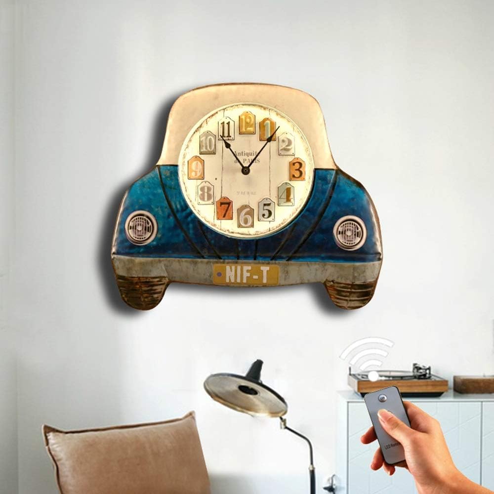 Wall Clocks Blue with Lights Retro Mute Wall Clock Bar Children Wall Decoration Creative Wall Decoration Bedroom Ornaments Decorative Clock 485 * 410 (mm)