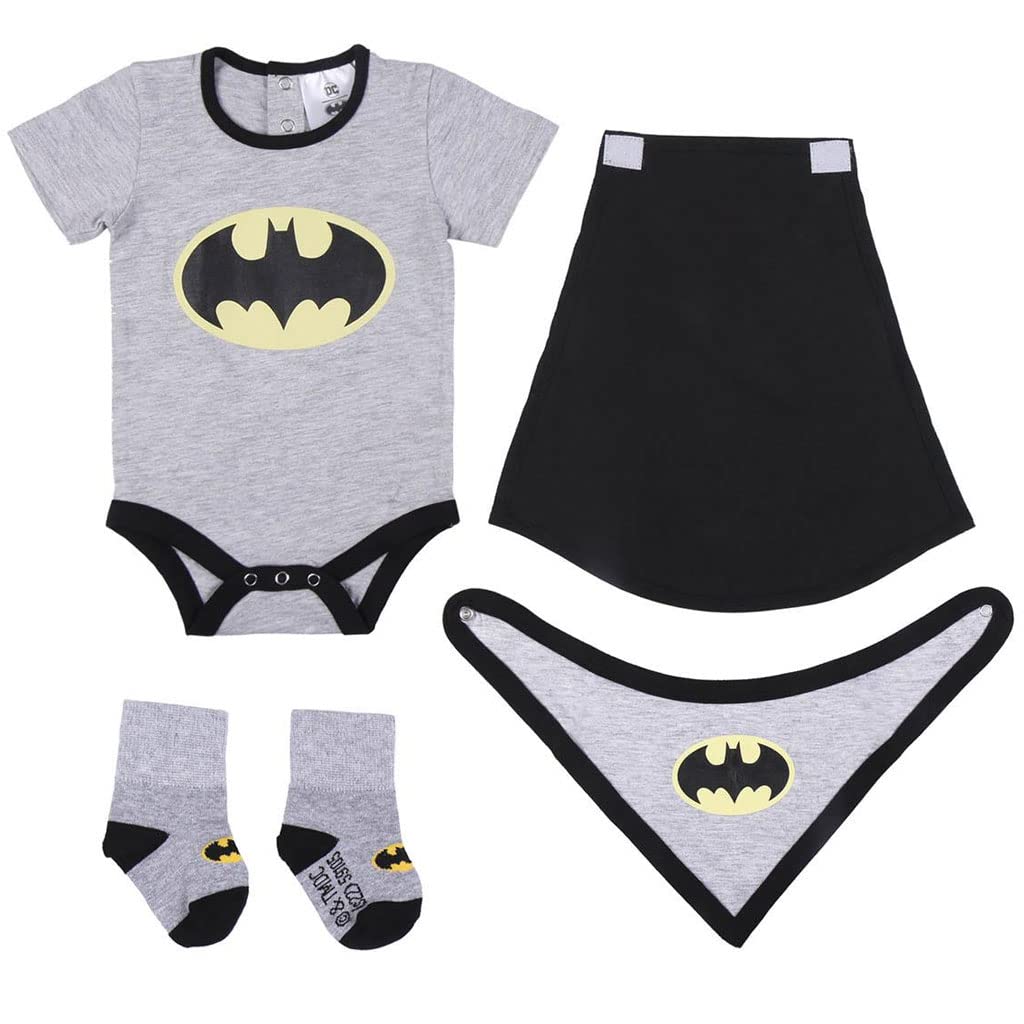 Nappy Head Batman Baby Gift Set Batman Babygrow Bib Socks & Cape New Baby Boy Gift Set, grey