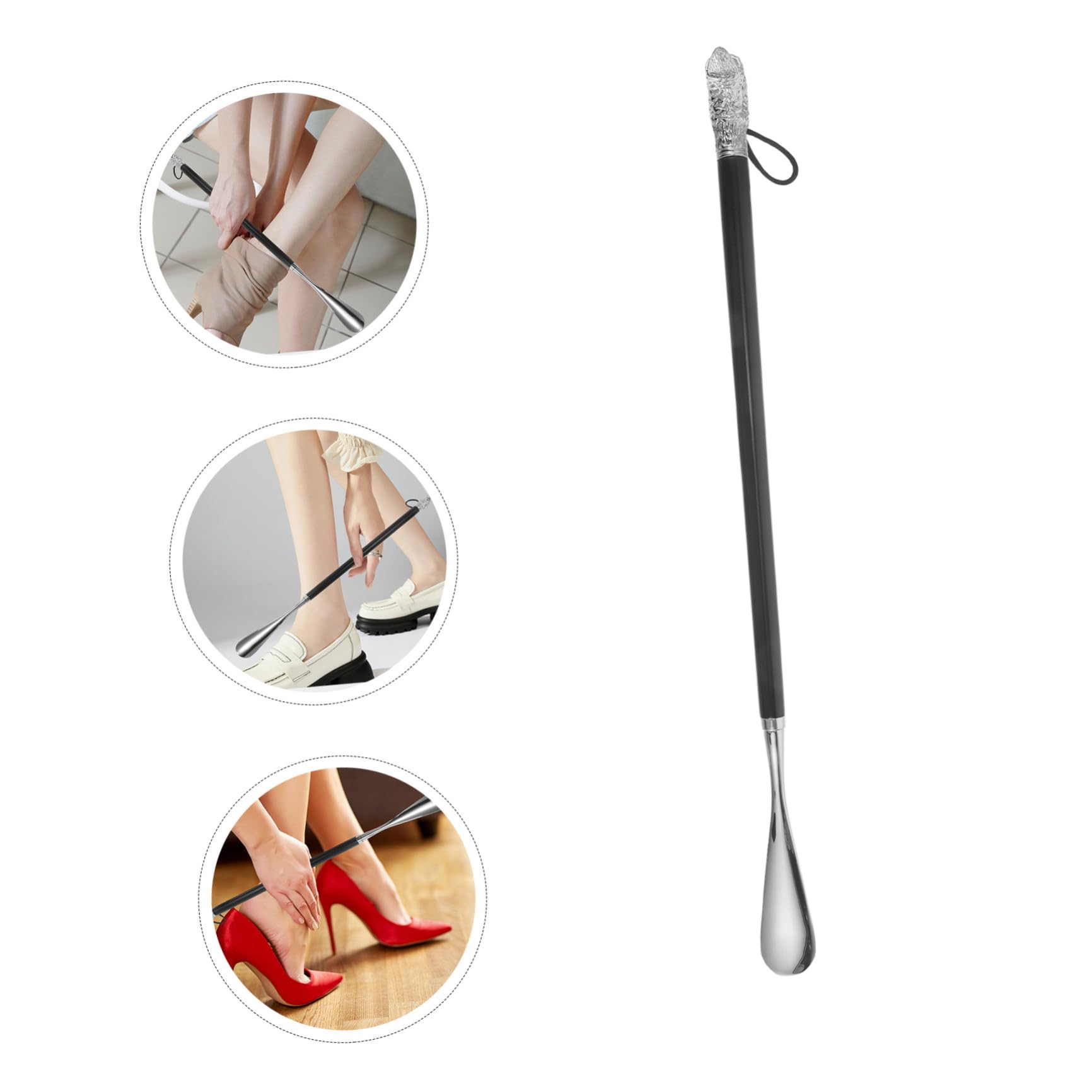 ABOOFAN Calzascarpe in Metallo e Legno, 56cm, Nero, Inserisci-scarpe Ergonomico, per Anziani e Donne in Gravidanza, per Ufficio e Viaggio