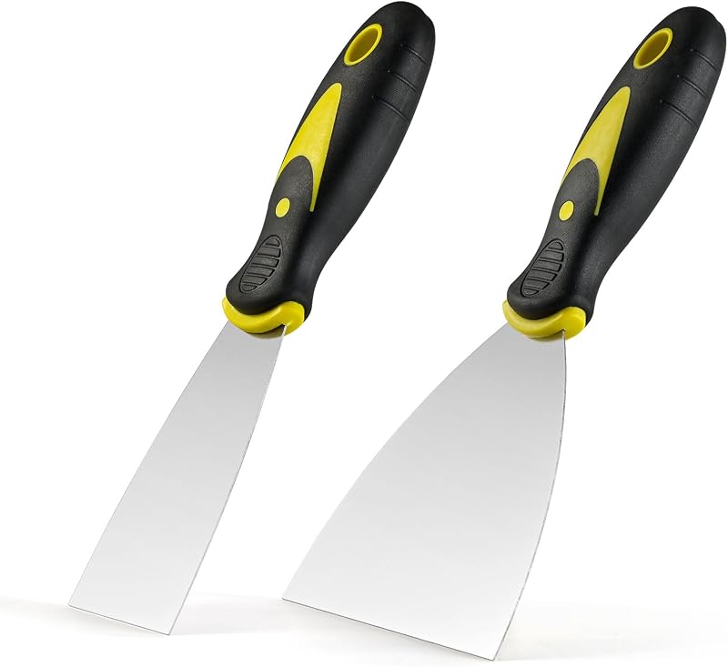 Juego de espátulas para masilla, raspador de pintura de 2" y 4" y espátula para masilla | Paquete de 2 herramientas raspadoras de masilla de Metal, espátula para reparación de paneles de yeso, eliminación de papel tapiz, raspado de yeso