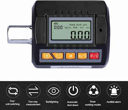 Geevorks Digital Torque Wrench Meter, LCD Display Screen, Buzzer Alarm Function, Backlight Function, Automatic Shutdown, Mode, Real Time Mode, Preset, ABS Material, Portable for (200N.m)