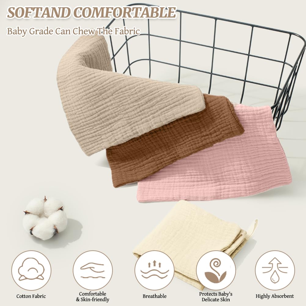 6 Pezzi Confezione Mussole Neonato,100% Mussola di Cotone, Assorbenti e Traspiranti, Essenziali per Neonati, 60 cm x 60 cm - 4