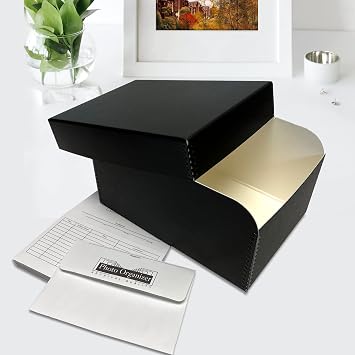 Lineco 4x6 Photo Storage Box, with 12 Acid-Free Envelope, 5.5x7.5x11, Black