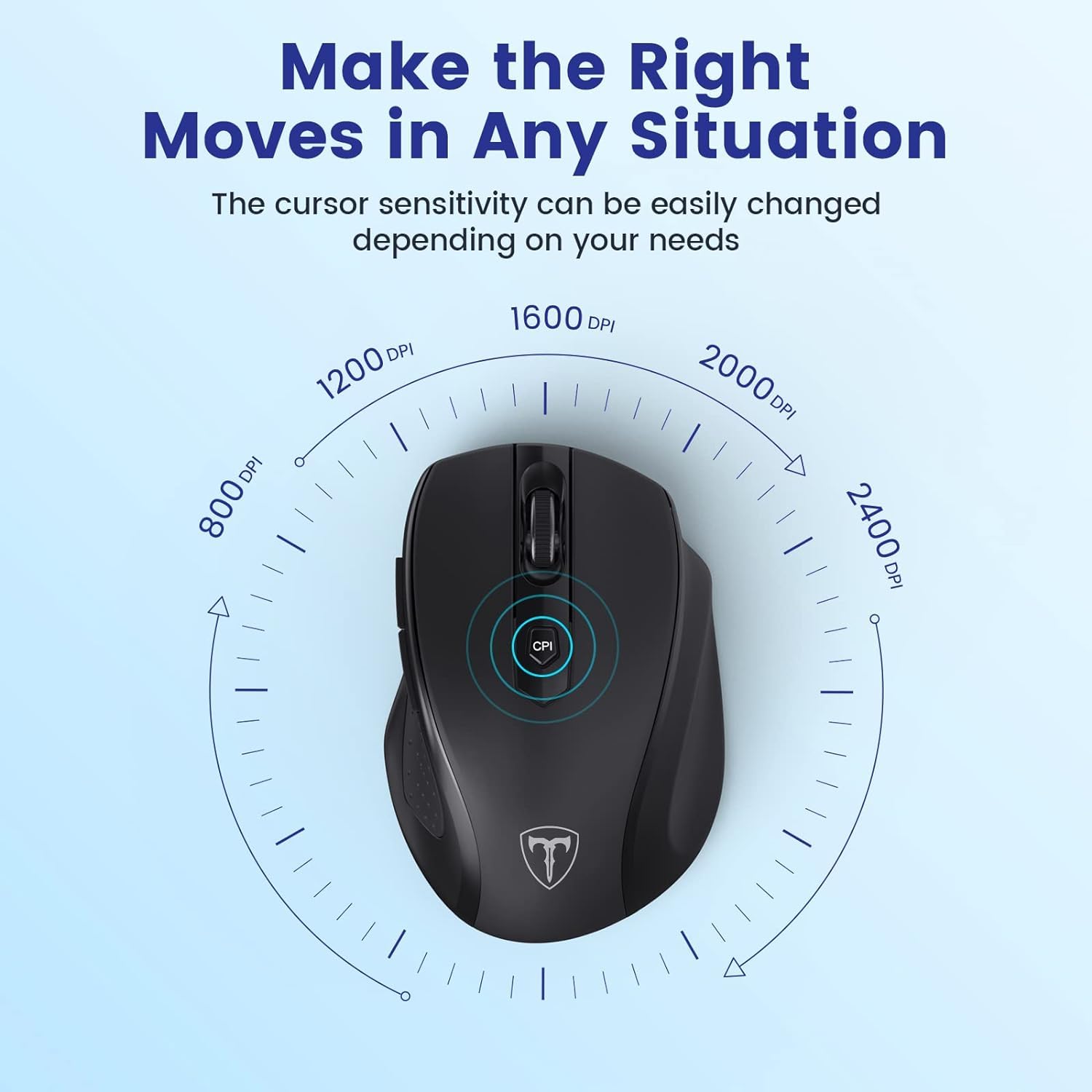 HOTWEEMS D-09 - Mouse wireless USB per computer portatile, impugnatura ergonomica, 5 livelli 2400 DPI, batteria 16 mesi, portatile, per PC, Mac, Chromebook (confezione da 2)