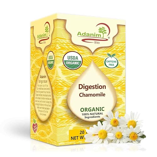 Adanim Bio Té de manzanilla orgánico, 20 bolsitas de té, té de manzanilla natural, té de hierbas sin cafeína para un mejor sueño, estómago saludable