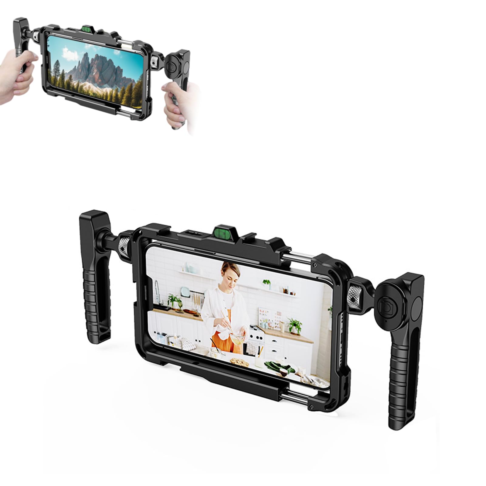 Equipo de Jaula de Vídeo para Teléfono para Cine Vlogging, Soporte de Trípode Estabilizador de Teléfono para Grabación de Vídeo, Empuñaduras Ergonómicas de Silicona, con