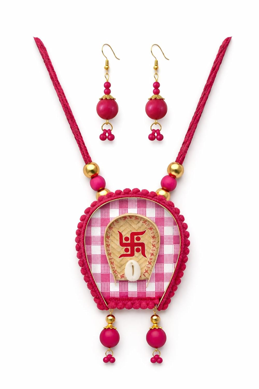 Handmade Swastik Kulo Pendant Necklace Set for Women | Bengali Traditional Puja Jewellery | Thread Ethnic Necklace with Ea... - Review, Price and Buying Guide