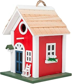 MEWANG Hanging Colourful Birdhouse Garden Country Cottages Bird House Condo Wooden Red Height 9.7"