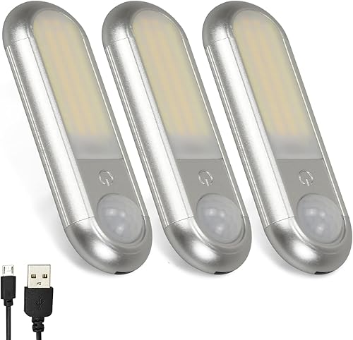 Luces LED para debajo del gabinete, luz LED de armario de 4 pulgadas, luces USB-C, iluminación recargable debajo del mostrador para escalera,