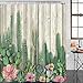 Cactus Shower Curtain Wooden Board Shower Curtain with 12 Hooks, Cacti Tropical Succulent Shower Curtain Blossom Plant Flowers Bathroom Shower Curtains