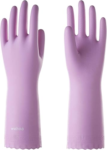 wahoo Guantes de limpieza respetuosos con la piel, guantes reutilizables para lavavajillas con forro de algodón flocado, lavavajillas, cocina,