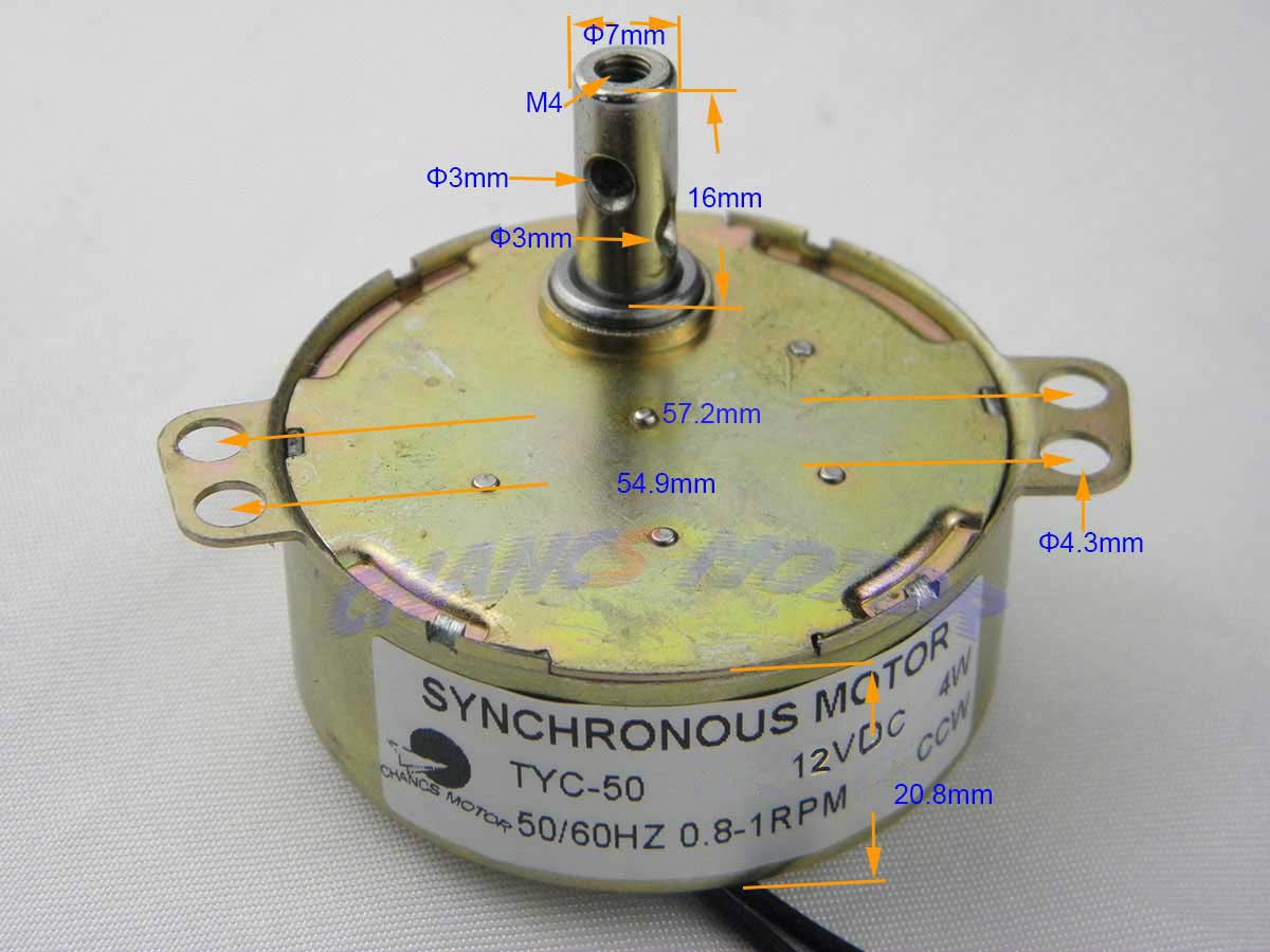 CHANCS TYC-50 Synchronous Motor 12V DC 0.8/1RPM 4W CCW Small Electric Motor for School Project image 2