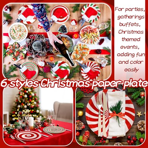Image of Fourluoo 96 Pcs Christmas Candy Paper Plates 9 Inch Disposable Peppermint Dinner Plates for Xmas Birthday Party Table Decoration Supplies