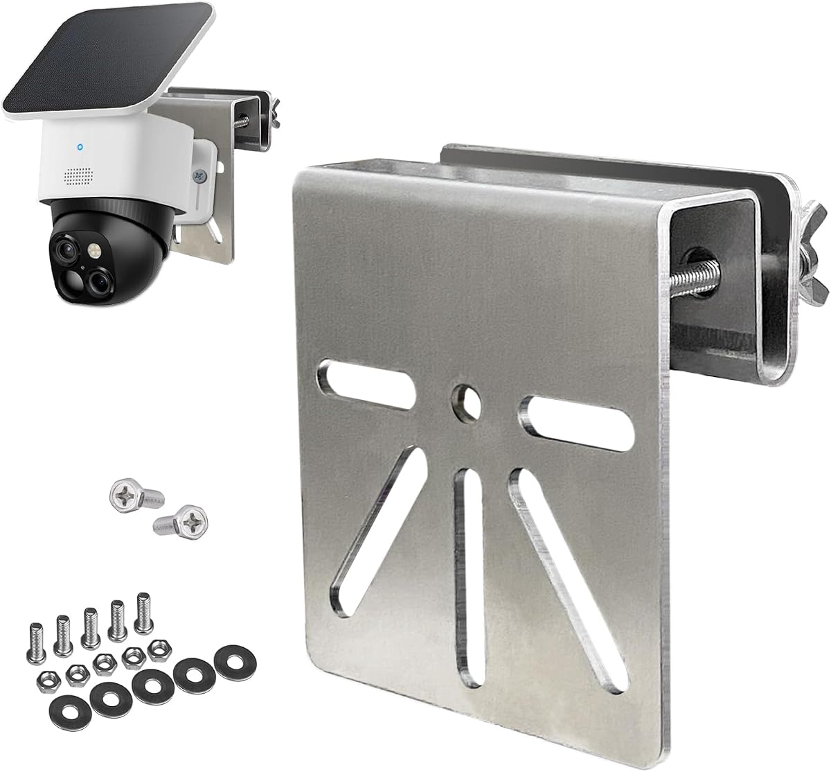 Gutter Mount Stainless Steel Bracket for Eufy Security SoloCam S340, Solar Security Camera Holder Anti-Rust Screws, No Drill Installation Compatible with IP PTZ Dome Cameras Outdoor