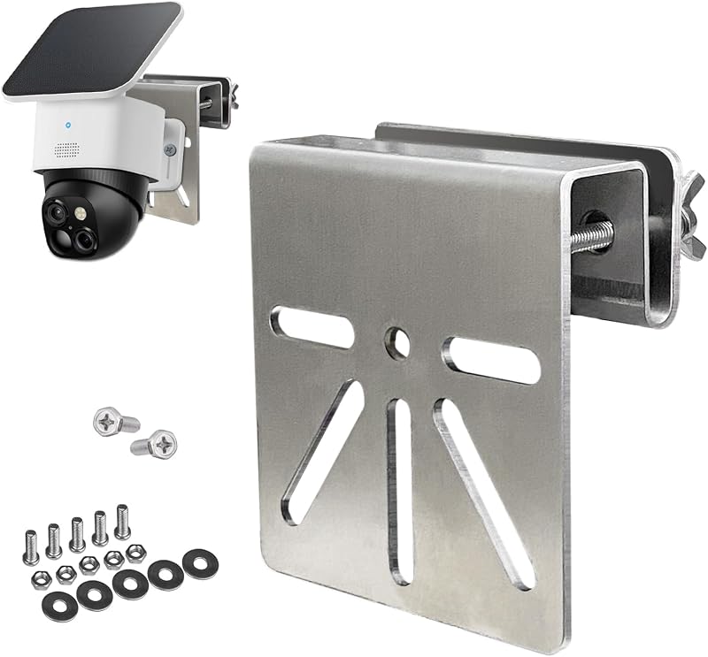 Gutter Mount Stainless Steel Bracket for Eufy Security SoloCam S340, Solar Security Camera Holder Anti-Rust Screws, No Drill Installation Compatible with IP PTZ Dome Cameras Outdoor