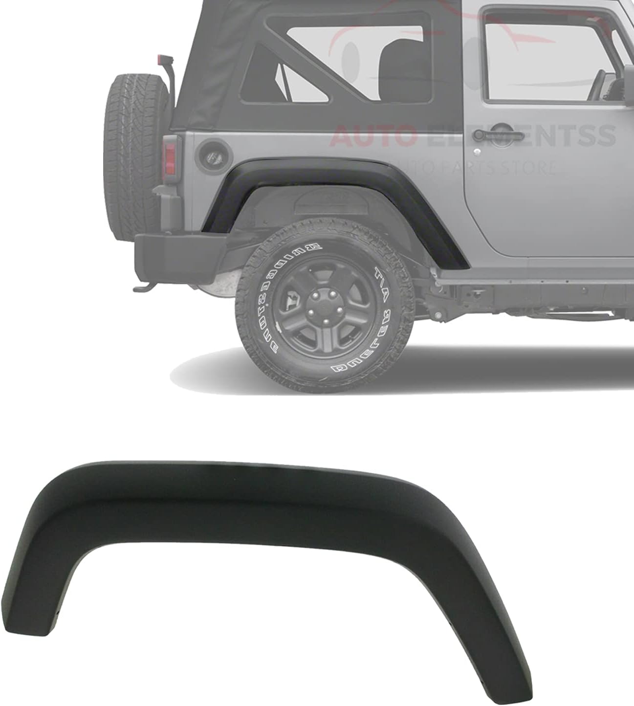 Fender Flare Trim Molding Rear Passenger Side Textured Black For 2007-2018 Jeep Wrangler (JK) Direct Replacement