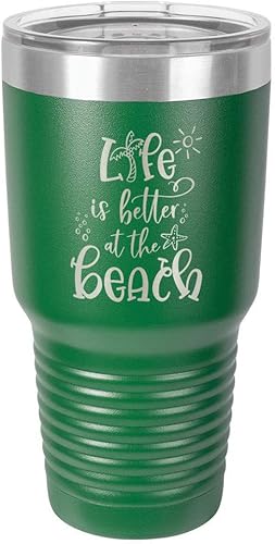 Life is better at the beach Vaso de 30 onzas con pajita y tapa superior deslizante  Taza de viaje de acero inoxidable  Comparar con Yeti Rambler