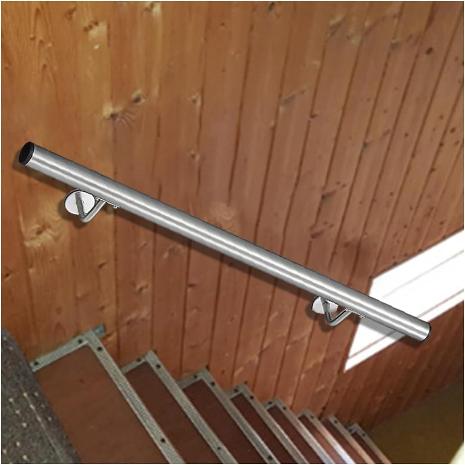 Jiajujia Silver Balustrades Stainless Steel Handrail Patio/Villas/Loft/Corridor Anti-Slip Hand Rail Support Bar, Wall Mounted Handrail(17Ft/520Cm)