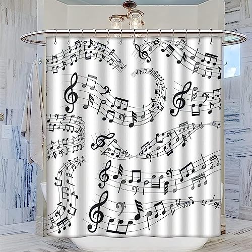 HATEGE Duschvorhang Anti-Schimmel Musik Noten 3D Duschvorhänge 180x180 Musik Duschvorhang Textil Waschbar Wsserdicht für Badezimmer Badewanne Badevorhang Bad