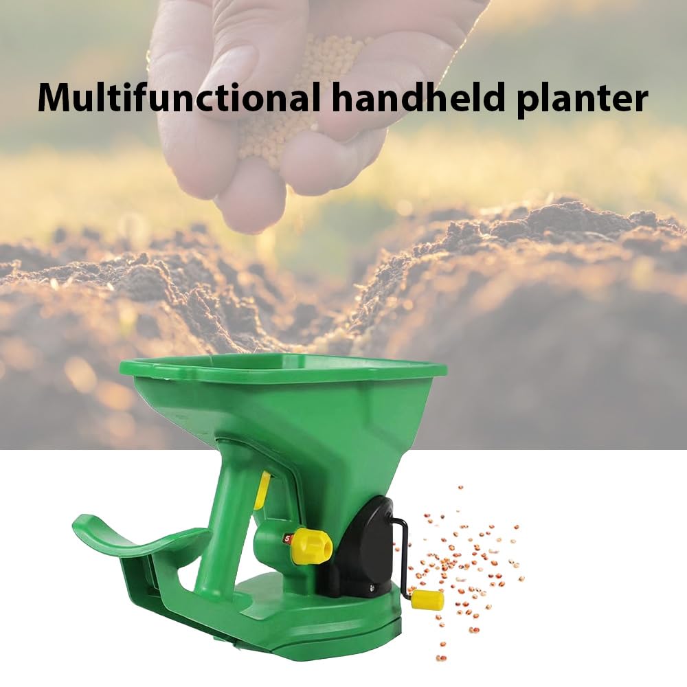 Spandiconcime Manuale per, Spandiconcime Manuale Regolabile a 5 Marce, Seminatrice a Manovella Portatile da 1,5 Litri per Giardino, Fattoria e Serra, ABS Verde