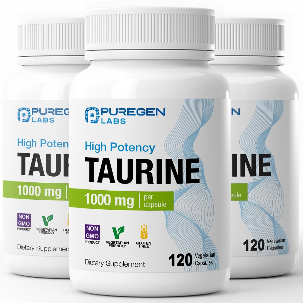 Puregen Labs Taurine 1000mg High Potency, Total 360 Veg Capsules