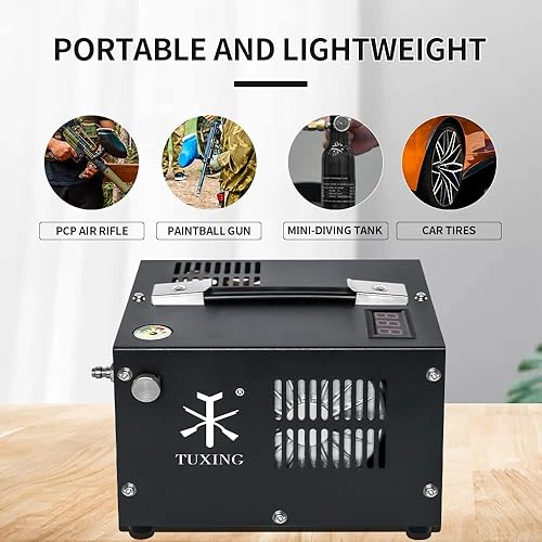 Miniatura 3 de TUXING Compresor de aire PCP, 4500Psi/300Bar, ventilador de refrigeración, compresor de aire Protable bomba HPA de alta presión 110V AC PCP Airguns