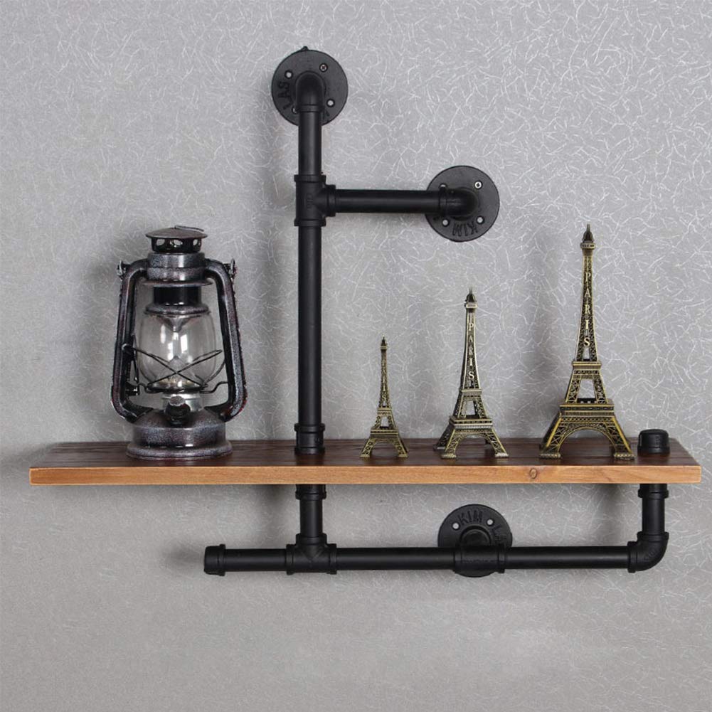 Étagère murale rustique en bois flottant et tuyau industriel pour salle de bain