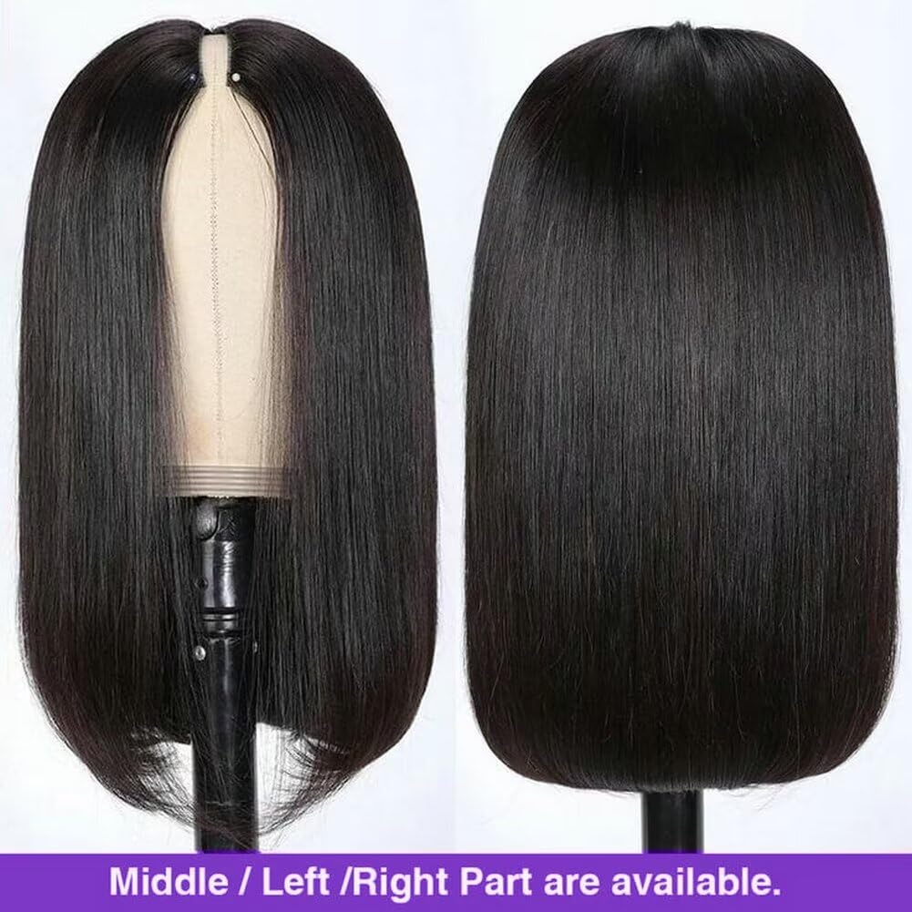 Straight Human Hair Wig V Part Wig Bob Glueless Wigs For Black Women U Part Bob Wigs Natural Black Color 12 Inch - Image 2