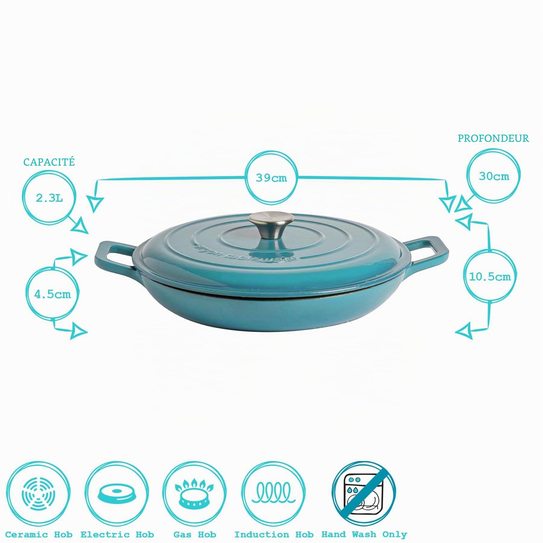 Argon Tableware 2.3L Peu Profond Cocotte en Fonte avec Couvercle Auto-Arrosant - Rouge Ombré - 1x Plaque à Induction Cuisson du Pain Portion Grillage Ragoût Marmite Ustensiles de Cuisine Poêle