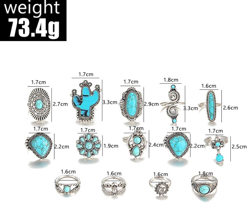 Chunky Bohemian Stackable Knuckle Rings Set Vintage Turquoise Finger Rings Cactus Flower Statement Midi Ring Western Country Jewelry Gifts - Image 2