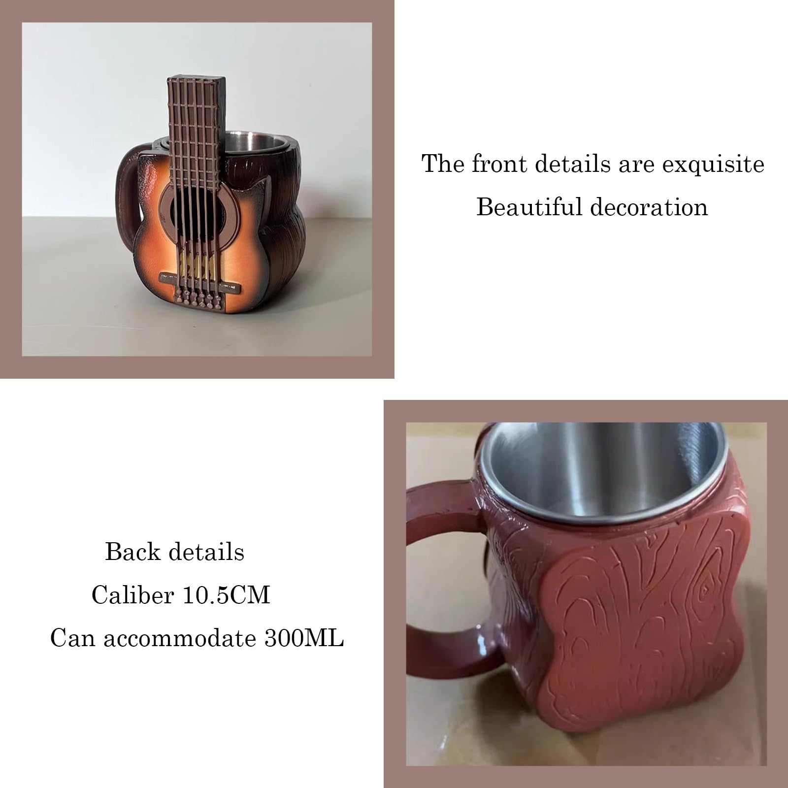Tazza da caffè con chitarra, design artistico, realizzata a mano, per decorare la scrivania, ideale per gli amanti della musica e i collezionisti