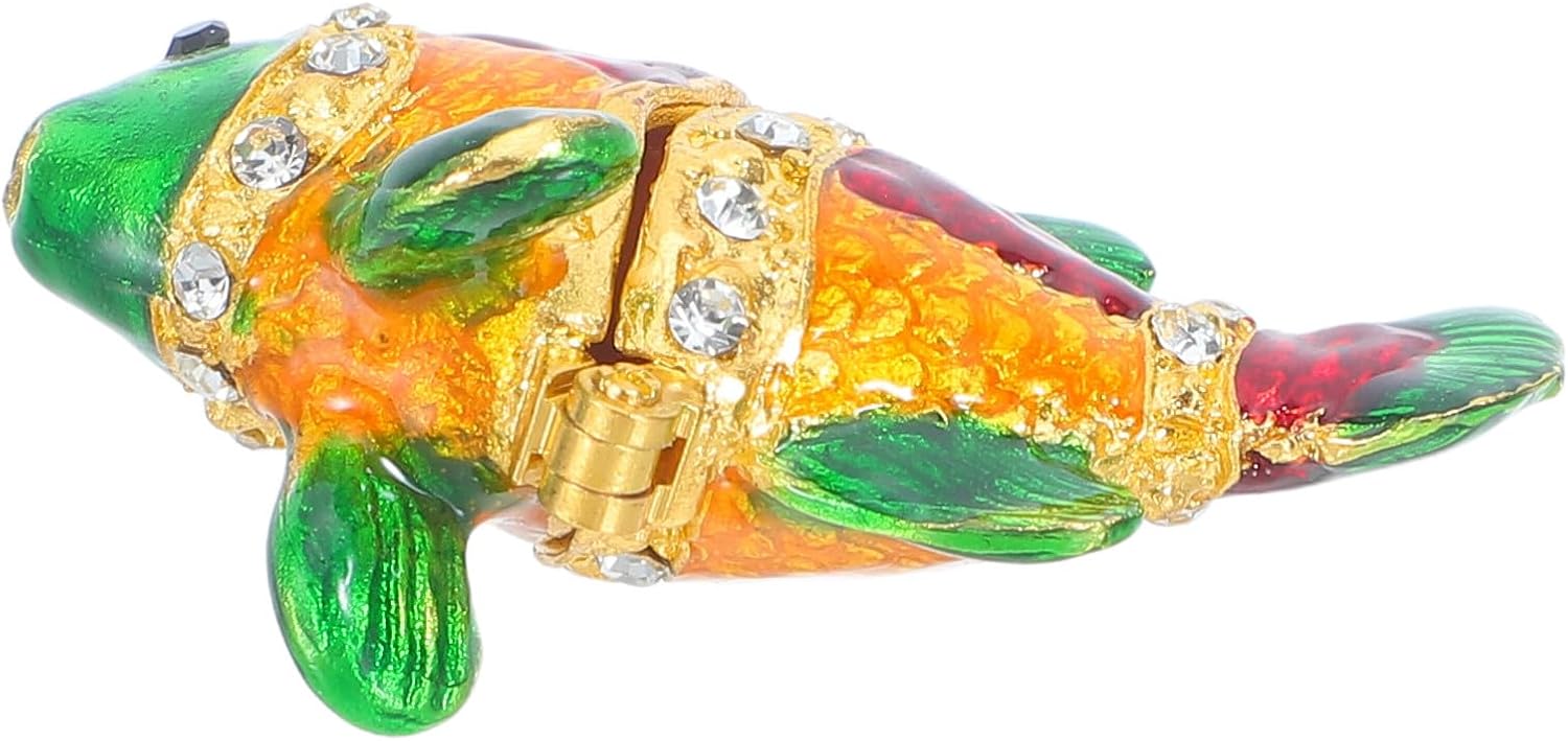 Amosfun Colorful Koi Fish Mini Jewelry Box for Women, Zinc Alloy Pendant Organizer with Travel-friendly Design, Decorative Keepsake Storage for Dresser Use and Gift