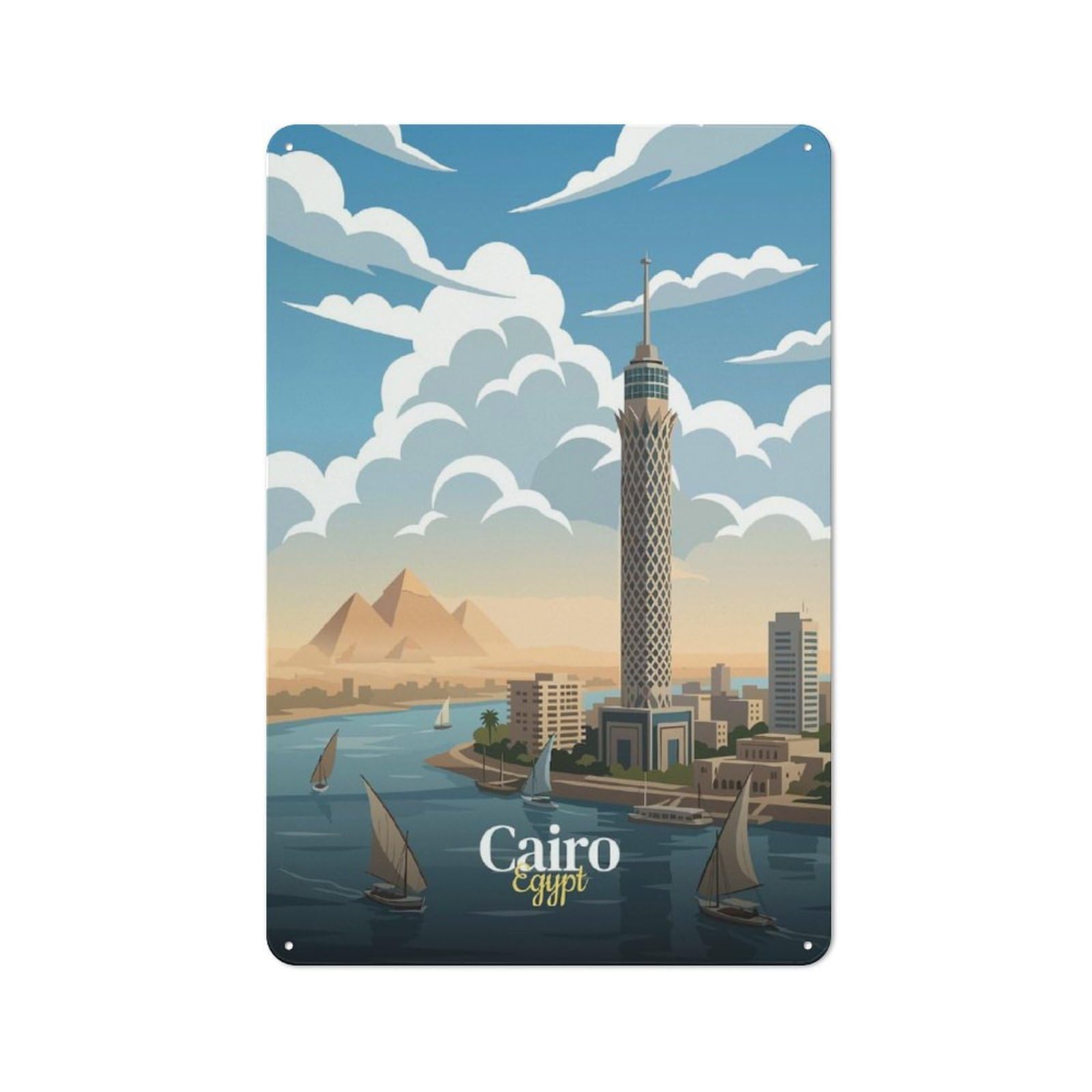Junmoney Style-11 Tin Wall Plaque 30X20cm With Cairo, Egypt Travel For Café Or Restaurant, Housewarming Present For People Styling Café And Restaurant