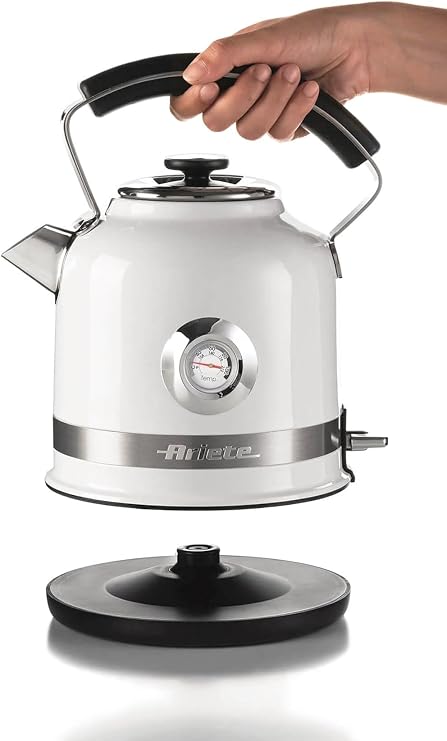 Ariete Moderna Su Isıtıcı Beyaz 2854/01 - Modern Kettle 1,7 Litre, 2000 Watt, Paslanmaz Çelik Gövde, Su Sıcaklığını Gösteren Termometre, 360° Kablosuz Taban